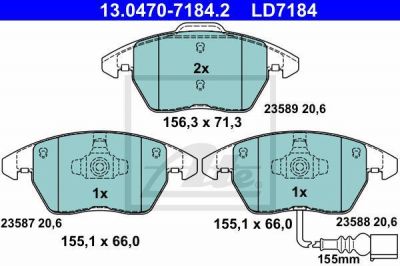 ATE 13.0470-7184.2 Колодки передние CERAMIC AD VW SEAT SKODA PA 03->06 (5K0698151)