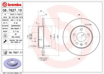 BREMBO Диск тормозной OPEL ASTRA 98-/MERIVA 03-/ZAFIRA 99- задний (562072J, 08.7627.10)