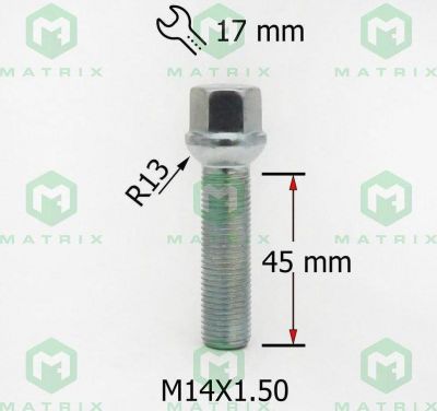 Матрикс S17D45 Z Болт M14X1.5X45 Цинк Сфера с выступом ключ 17 мм 084177
