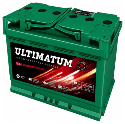 АКОМ Ultimatum 6СТ-60.1 60 А/ч 550 А, прямая полярность, корпус L2, 242×175×190 мм