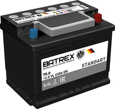 Batrex Standart 6СТ-75.0 VL 75 А/ч 650 А (EN), обратная полярность (276x175x190)