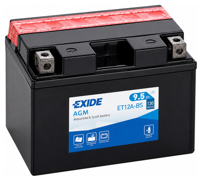 Exide Moto AGM ET12A-BS 9.5 А/ч 130 А, прямая полярность, 150×87×105 мм