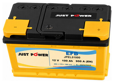 JUST POWER EFB JPEL51000 100 А·ч 950 А (EN), обратная полярность, 353x175x190 мм