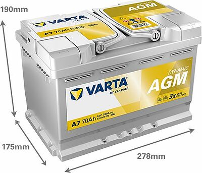 Varta Dynamic AGM A7 70 А/ч 760 А (EN), обратная полярность, 278x175x190 мм, ETN 570901076