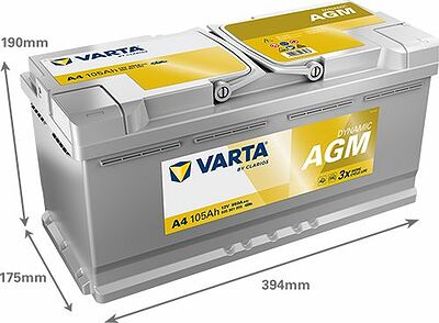 Varta Dynamic AGM A4 105 А/ч 950 А (EN), обратная полярность, 393x175x190 мм, ETN 605901095