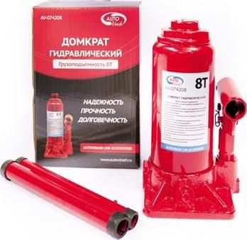 Домкрат гидравлический 8 т бутылочный в коробке AUTOVIRAZH (красный)