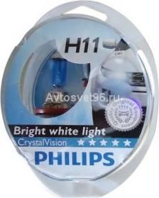 Лампа H11 (55) PGJ19-2 CRISTAL VISION 4300K (2шт+2шт W5W) 12V PHILIPS