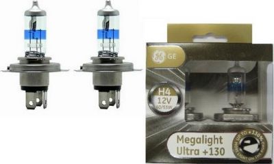 Лампа H4 12V- 60/55W (P43t) (+130% света) Megalight Ultra +130 (блистер 2шт.) GE