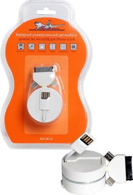 AIRLINE ACH-3R-15 Дата-кабель рулетка зарядный от USB универсальный Micro USB/iPhone-4/5/6 L=63см