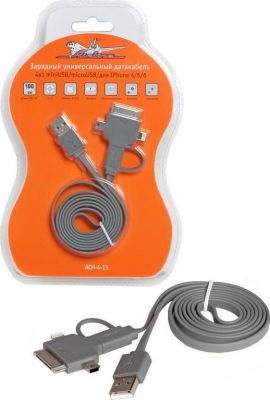 AIRLINE ACH-4-13 Дата-кабель зарядный от USB универсальный Mini USB/Micro USB/iPhone-4/5/6 L=100см