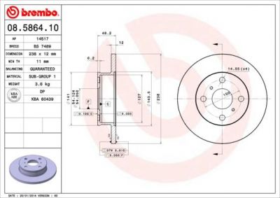 AP 14517 тормозной диск на TOYOTA COROLLA Liftback (_E9_)