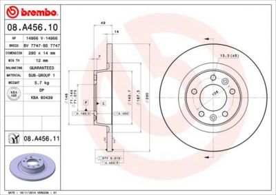 AP 14956 тормозной диск на PEUGEOT EXPERT Tepee (VF3V_)