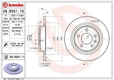AP 15001 диск тормозной (изготовитель Brembo, Italy)