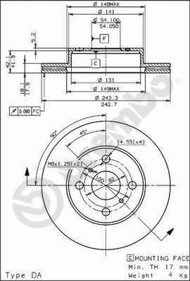 AP 24429 тормозной диск на TOYOTA COROLLA FX Compact (E8B)