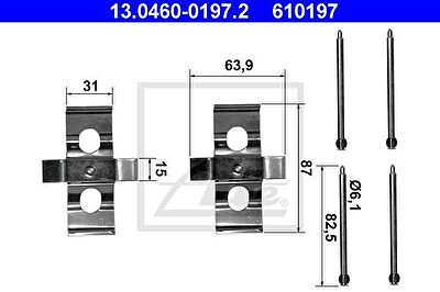 ATE 13.0460-0197.2 комплектующие, колодки дискового тормоза на MERCEDES-BENZ S-CLASS (W126)