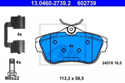 ATE 13.0460-2739.2 комплект тормозных колодок, дисковый тормоз на PEUGEOT EXPERT Tepee (VF3V_)