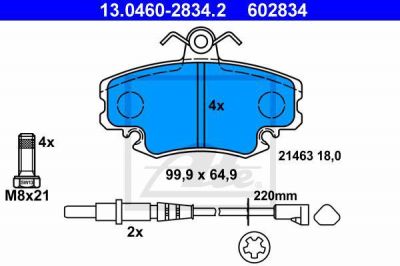 ATE 13.0460-2834.2 Колодки тормозные дисковые перед. RENAULT Logan/R19/Clio I/II /Megane I 92-> (77 01 207 066)