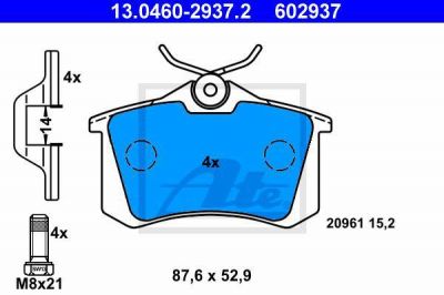 ATE 13.0460-2937.2 Колодки задние 15.0mm VAG / Renault / Peugeot (8E0698451L)