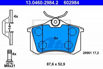 ATE 13.0460-2984.2 Колодки торм.зад. VW Golf, Passat, Seat (17,2)