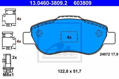 ATE 13.0460-3809.2 комплект тормозных колодок, дисковый тормоз на FIAT PANDA Van (169)