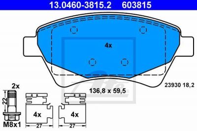 ATE 13.0460-3815.2 комплект тормозных колодок, дисковый тормоз на RENAULT MEGANE II седан (LM0/1_)