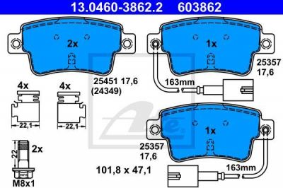 ATE 13.0460-3862.2 комплект тормозных колодок, дисковый тормоз на FIAT PUNTO (199)