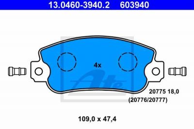 ATE 13.0460-3940.2 комплект тормозных колодок, дисковый тормоз на FIAT UNO (146A/E)