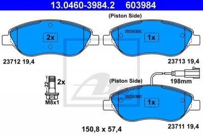 ATE 13.0460-3984.2 комплект тормозных колодок, дисковый тормоз на FIAT STILO (192)