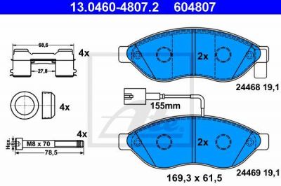 ATE 13.0460-4807.2 Колодки торм.пер. Citroen Jumper, Fiat Ducato, Peugeot Boxer