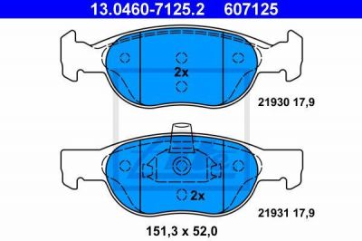 ATE 13.0460-7125.2 комплект тормозных колодок, дисковый тормоз на FIAT PUNTO (188)