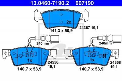 ATE 13.0460-7190.2 Колодки задние VW Touareg all ->10/Type /140.7x53.8mm/t=19.1mm (7L6698451)