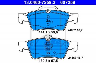 ATE 13.0460-7259.2 Колодки задние MB W204/W212 3.2/3.5L,3.0CDI/3.2CDI all 07->