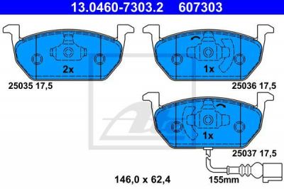 ATE 13.0460-7303.2 комплект тормозных колодок, дисковый тормоз на AUDI A3 Limousine (8VS)
