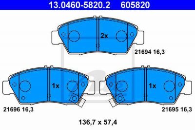 ATE 13.0460.5820.2 КОЛОДКИ ТОРМ. HONDA CIVIC VII 1.4-1.6 i.iS 01- ПЕРЕД