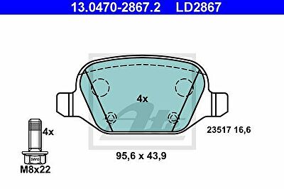 ATE 13.0470-2867.2 комплект тормозных колодок, дисковый тормоз на FIAT LINEA (323)