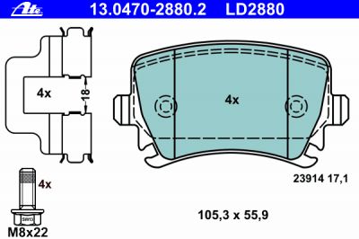 ATE 13.0470-2880.2 Колодки зад CERAMIC AD A3 2.0 08.04- gt;