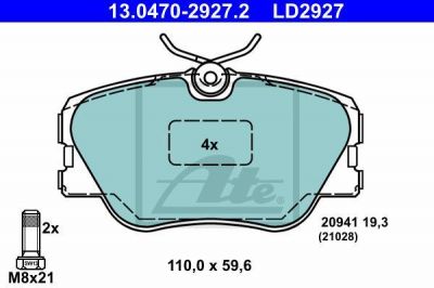 ATE 13.0470-2927.2 комплект тормозных колодок, дисковый тормоз на MERCEDES-BENZ 190 (W201)