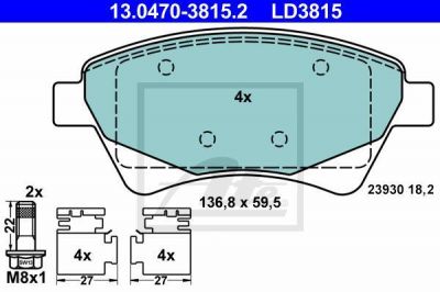 ATE 13.0470-3815.2 комплект тормозных колодок, дисковый тормоз на RENAULT MEGANE II седан (LM0/1_)