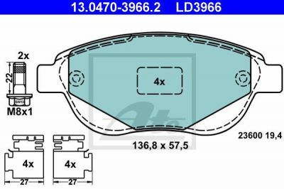 ATE 13.0470-3966.2 комплект тормозных колодок, дисковый тормоз на PEUGEOT 307 SW (3H)