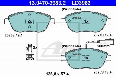 ATE 13.0470-3983.2 комплект тормозных колодок, дисковый тормоз на FIAT STILO (192)