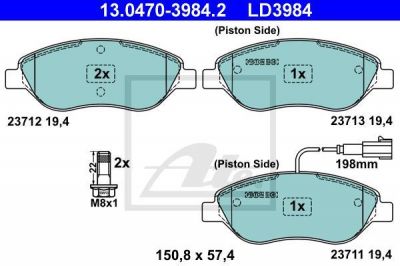 ATE 13.0470-3984.2 комплект тормозных колодок, дисковый тормоз на FIAT STILO (192)