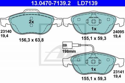 ATE 13.0470-7139.2 комплект тормозных колодок, дисковый тормоз на ALFA ROMEO 156 (932)