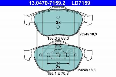 ATE 13.0470-7159.2 комплект тормозных колодок, дисковый тормоз на RENAULT LAGUNA II Grandtour (KG0/1_)