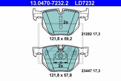 ATE 13.0470-7232.2 Колодки зад. X5 E70 3.0L 2007=> (CERAMIC)