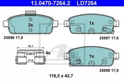 ATE 13.0470-7264.2 комплект тормозных колодок, дисковый тормоз на CHEVROLET CRUZE Наклонная задняя часть (J305)
