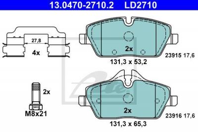 ATE 13.0470.2710.2 КОЛОДКИ ТОРМ 1 E81/E87/E88 MINI R55/R56/R57 F 04/09->>