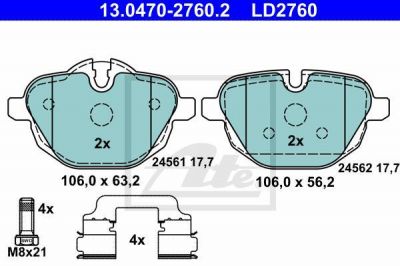 ATE 13047027602 13.0470-2760.2_колодки дисковые задние! E60/E61 2.0/F10/Z4 3.5i 0