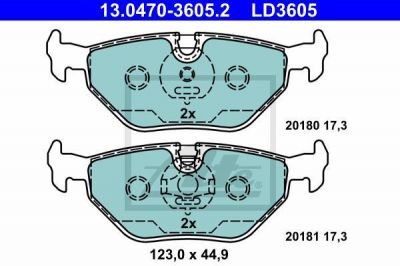 ATE 13.0470.3605.2 КОЛОДКИ ТОРМ 3 E36/E46 Z3 Z4 E85 MG ZT ROVER 75 RX/RJ SAAB 9-5 YS3E R 95/10->>