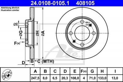 ATE 24.0108-0105.1 тормозной диск на PEUGEOT 205 I (741A/C)