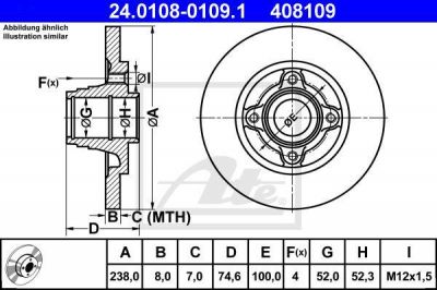 ATE 24.0108-0109.1 тормозной диск на RENAULT CLIO I (B/C57_, 5/357_)